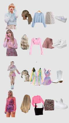 a collage of barbie dolls and clothes