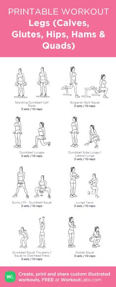 the printable workout poster shows how to do squats for legs, hips and shoulders