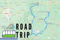 the road trip map with a bus on it