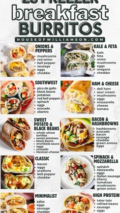 the menu for breakfast burritos is shown