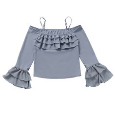 This price is for a blouse only, others are not included.   	 		 			Size 			S 			M 			L 		 		 			Bust 			92 			96 			100 		 		 			Sleeve Length 			54 			55.5 			57 		 		 			Full Length 			55 			57 			59 Strap Skirt, Style Kawaii, Diy Clothes Design, Plain Shirt, Flounce Sleeve, Plain Shirts, Dress Top, Lace Shirt, Kawaii Fashion