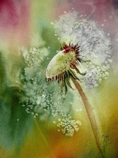 a painting of a dandelion in the middle of it's flower head