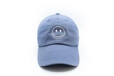 Dusty Blue Smiley Face Hat | Kids Green Hat - Rey to Z Smiley Birthday, Smiley Face Hat, Blue Smiley Face, Textured Lettering, Letter Patches, Baseball Baby, Letters For Kids, Embroidered Baseball Caps, Green Hats