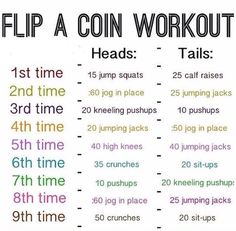 a poster with the words, flip a coin workout and instructions for each type of exercise