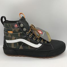 “Box is damaged and missing lid.” VANS Sk8 Hi MTE 2.0 DX, Black / Camo / Gum / Orange, Mens US Size 6.5 / Womens US Size 8 | VN0A4P3I2TI - ALL Weather. Condition is NEW with box. **100% AUTHENTIC - see feedback.** 2020 MODEL WITH PRIMALOFT INSULATION. Please see photos for item specific features. *FAST Shipping* I can almost always ship within 1 business day. Local pick up available upon request (75024). Box may be damaged or missing the lid. Color may vary slightly due to lighting and camera. Returns accepted as long as the shoes are not worn and are still in NEW condition with Box. -Thank you! Vans Lace-up Hiking Boots For Streetwear, Vans Lace-up Hiking Boots With Vibram Sole, Vans Sk8-hi Gore-tex Mte-3, Vans High-top Skate Shoes With Textured Sole, Vans Sk8 Hi Reissue, Vans Sk8 Hi, Sk8 Hi, Black Camo, Vans Sk8