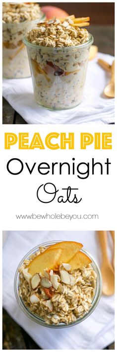 peach pie overnight oats in a glass bowl