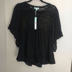 Nwt Cute Boho Top With Lace And Bell Sleeves. Message For Measurements. Non Smoking Home. Will Be Carefully Packaged With Fast Shipping. Black Lace Top With Short Sleeves For Summer, Black Bohemian Lace Top, Casual Black Lace Top, Casual Black Lace Top With Lace Trim, Black Bohemian Tops For Day Out, Boho Bell Sleeve Top, Boho Long Sleeve Top, Olive Green Shirt, Formal Tops