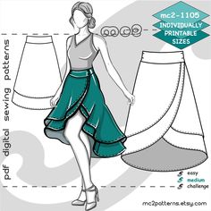 a woman in a skirt and top sewing pattern with the measurements for her size chart