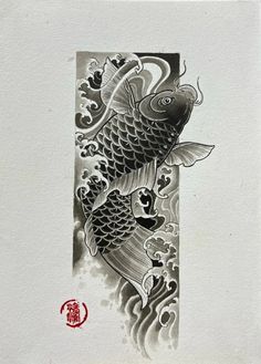 a drawing of a koi fish on paper