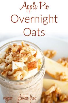 an apple pie overnight oats in a glass jar