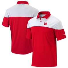 a red and white polo shirt with the letter n on it's left chest