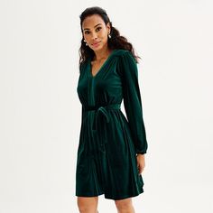 Women's DRAPER JAMES RSVP Long Sleeve Belted Velvet Dress Dresses Dark Green, Womens Velvet Dresses, Green Velvet Dress, Skater Dresses, Dress Wrap, Draper James, Mini Dresses For Women, Body Dress, Hottest Fashion Trends