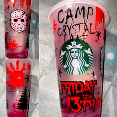 two cups with the words friday the 13th painted on them