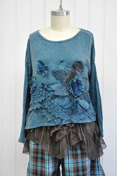 Fitted Cotton Top With Lace Patchwork, Blue Lace Trim Tops For Fall, Blue Lace Trim Top For Fall, Fall Cotton Top With Lace Patchwork, Cotton Tops With Lace Patchwork For Fall, Cotton Lace Patchwork Tops For Fall, Fall Lace Patchwork Cotton Tops, Fall Cotton Tops With Lace Sleeves, Blue Long Sleeve Tops With Lace Patchwork