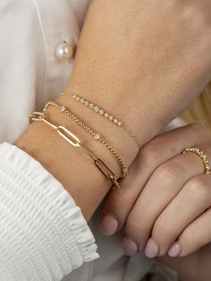 Meet our new favorite trend - 14k beaded chain! This Jennie Diamond Bezel Beaded Bracelet is the perfect stacking bracelet to wear with your other LeMel favorites! Paperclip Bracelet Stack, Paper Clip Bracelet, Tennis Jewelry, Gold Beaded Bracelet, Wrist Candy, Gold Bead Bracelets, Kids Earrings, Initial Jewelry, Gold Bracelet Chain