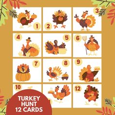 a turkey hunt game with twelve cards and numbers