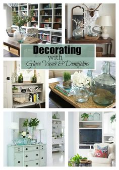 several pictures of vases and plants in different rooms with text overlay that reads decor with glass vase & demoplons