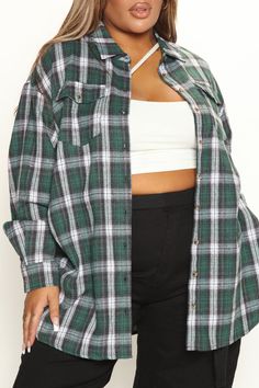 Available In Green/combo And Black/combo. Oversized Tunic Collared Button Front Plaid Long Sleeve Disclaimer: Pattern Placement Will Vary 80% Polyester 20% Cotton Imported | Pretty In Plaid Oversized Flannel Top in Green size Medium by Fashion Nova Oversized Flannel, Oversized Tunic, Flannel Tops, Women Shirts Blouse, Tie Dye Top, Women's Plaid Shirt, Fashion Nova, Open Shoulder Tops, Shirt Blouses