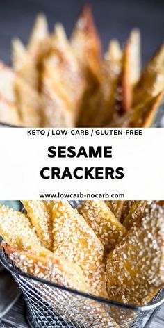 sesame crackers in a glass bowl with the words keto low - carb / gluten - free sesame crackers