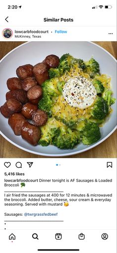 a plate with broccoli, potatoes and meat is shown on instagrams