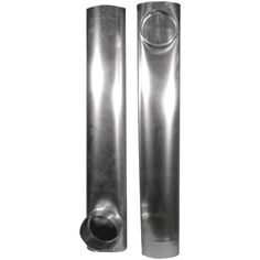 two stainless steel pipes are shown side by side on a white background, one has a hole in the middle