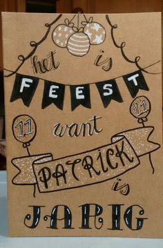 a brown card with black lettering on it that says, let's festi want to