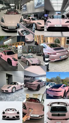 the pink cars are all different colors and sizes