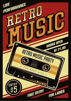 the retro music party poster with an audio cassette