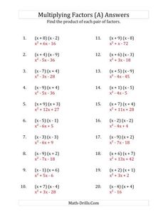 the worksheet for multiplying factor answers is shown in red and white