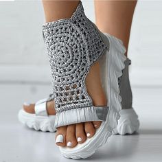 Women's Sandals Comfort Shoes Daily Solid Color Summer Wedge Heel Open Toe Casual PU Zipper Black Beige Grey 2024 - $45.99 Mesh Flats, Rope Sandals, Geometric Knit, Modern Sandals, Summer Wedges, Sandal Platform, Chic Type, Shoe Pattern, Jeans Casual