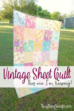 the vintage sheet quilt that i'm keeping on hand is shown with text overlay