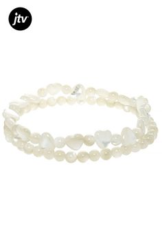 Indulge in a touch of elegance and whimsy with the Pacific Style��� 5mm & 8mm Mother-of-Pearl Set of 2 Beaded Stretch Bracelets with heart motif. These enchanting bracelets feature delicate beads made from lustrous white mother-of-pearl, adding a hint of mystique to any ensemble. The stretch design ensures a comfortable fit for all wrist sizes while showcasing an adorable heart motif that radiates love and joy. Whether you're treating yourself or surprising someone special, these charming bracelets are perfect for women who appreciate both style and symbolism! Heart Motif, Pearl Set, Beaded Stretch Bracelet, The Pacific, How To Make Beads, Stretch Bracelets, Mother Of Pearl, Beads, White