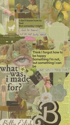 the collage has many different pictures and words on it, including an image of a woman's face