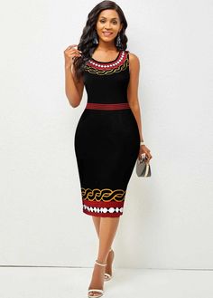 ROTITA Round Neck Multi Color Tribal Print Sleeveless Dress fall dresses, beautiful dresses, ducktape dresses, redprom dresses #dressesforsale #dressesforgirls #dressesforrent, dried orange slices, yule decorations, scandinavian christmas Couples African Outfits, Traditional African Clothing, Round Neck Dress, Neck Bodycon Dress, Round Neck Dresses, Latest African Fashion Dresses, African Fashion Dresses, Plus Dresses, African Clothing