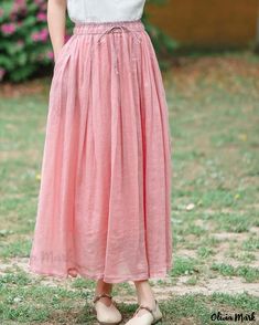 OliviaMark - Artistic Solid Color Linen Double-Layer Midi Skirt with Elastic Waist - A Stylish Fairy Skirt Elegant Midi Skirt, Feminine Skirt, Skirt With Elastic Waistband, Fairy Skirt, Long Maxi Skirts, Elegant Skirt, Floral Midi Skirt, Mid Length Skirts, Daily Dress