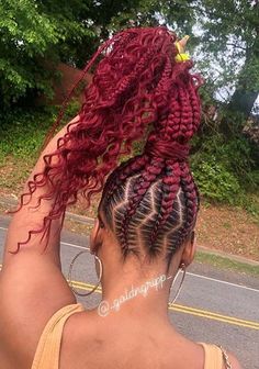 Red Braided Ponytail, Jalicia Hairstyles, Feed In Braids Ponytail, Red Braids, Braided Styles, Feed In Braid