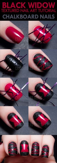 Get ready to spook with these red and black ghostly Halloween nails! 👻🔴 A perfect combination of eerie and elegant Halloween nail art. Ideal for a fun, festive look that's sure to impress. Discover more Halloween nail designs at nailhow.com. Save this pin for future inspiration! Black Widow Nails, Halloween Nail Art Tutorial, Nail Art Stripes, Cute Halloween Nails, Cute Simple Nails, Black Nail Designs, Diy Nail Art