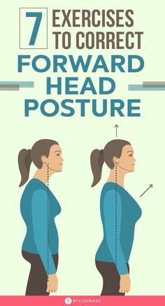 a woman's head and shoulders with the words 7 exercises to correct forward posture