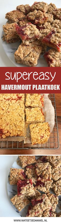 some food that is on top of a metal rack and in front of the words super easy havermout platkoek