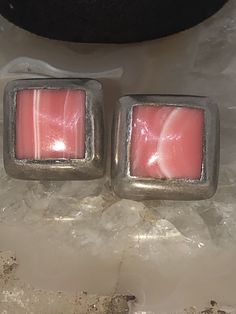 Vintage Mexico Taxco sterling silver pink and white swirl rhodochrosite gemstone earrings square modernist 925. Beautiful. Signed 925 and ts-102 Modern Pink Rectangular Earrings, Earrings Square, Vintage Mexico, Square Earrings, Sunset Beach, Pink And White, Gemstone Earrings, Swirl, Blush