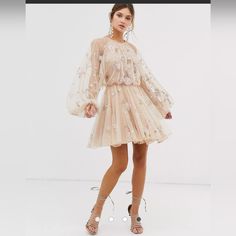 Dress By Asos Edition If In Doubt, Go All Out Partially Lined Embellished Floral Detailing Balloon Sleeves Elasticated Waist Tie-Keyhole Back Zip-Back New With Tags!!! Beaded Mesh Dress, فستان سهرة, Style Chic, Looks Style, Classy Dress, Fancy Dresses, Mesh Dress, A Dress, Dream Dress