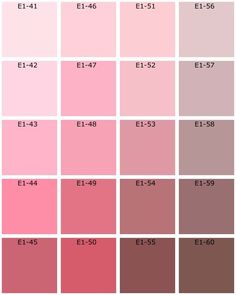 a color chart with different shades of pink