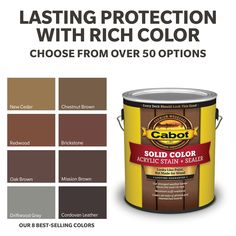 a can of cabot's exterior paint with the words, choose from over 50 options