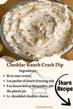 the recipe for this ranch dip is in a glass bowl