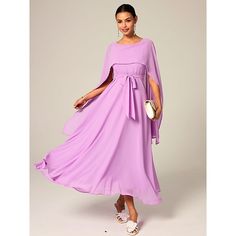 Season:Summer; Fabric:Chiffon; Gender:Women's; Style:Formal,Elegant; Occasion:Party,Wedding Guest; Fit Type:Loose Fit; Dresses Type:A Line Dress; Design:Belted; Neckline:Crew Neck; Brand:Shall We; Listing Date:06/25/2024; Bust:null; Length:null; Shoulder Width:null; Waist:null; Fit US Size:null; Dress Length Type:Maxi Dress; Print Type:non-printing Summer Banquet Dress In Georgette, Summer Georgette Dress For Banquets, Summer Wedding Chiffon Dress In Georgette, Purple Chiffon Dress For Banquets, Elegant Summer Chiffon Bridesmaid Dress, Spring Chiffon Bridesmaid Dress For Banquet, Spring Bridesmaid Dress, Flowy Chiffon, Summer Purple Maxi Dress For Banquet, Purple Chiffon Summer Wedding Dress