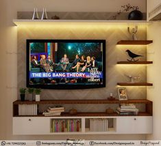 the big bang theory show is displayed on the tv screen in this modern living room