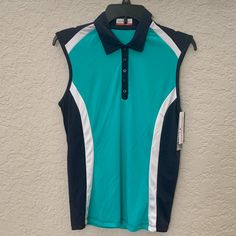 Women's Grand Slam Colorblock Sleeveless Athletic Polo - Nwt Size Medium Moisture-Wicking Technology 5 Buttons **Can Be Sold As Set With Matching Skirt In My Closet** Fitted Sleeveless Color Block Top, White Color Block Sleeveless Tank Top, White Sleeveless Color Block Tank Top, Navy Stretch Tank Top, Navy Fitted Sleeveless Tank Top, Blue Color Block Sleeveless Top, Fitted Navy Sleeveless Vest, Grand Slam Tennis, Cutout Tank Top