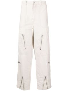 off-white cotton blend embroidered logo to the side belt loops concealed fly and button fastening two side slash pockets multiple zip-fastening pockets two rear patch pockets cuff zips tapered leg When buying this unisex item, keep in mind that it is graded in standard men's sizing. Stussy Men, Garcons Converse, Comme Des Garcons Converse, Side Belt, Moschino Couture, Sporty And Rich, Pharrell Williams, Stella Mccartney Adidas, Tapered Pants