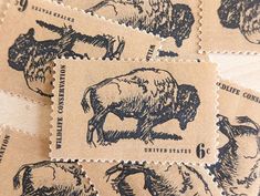 a stamp with an image of a bison on it's back and the words, united states 6c