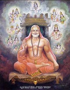 an image of the god sitting in front of many other deities and people around him